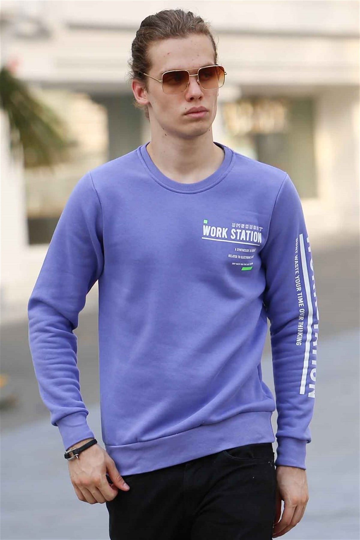 Madmext Baskılı Mor Sweatshirt 4161