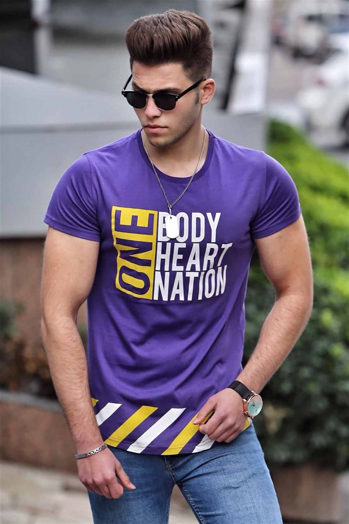 Madmext Purple Printed T-shirt for Men 3082