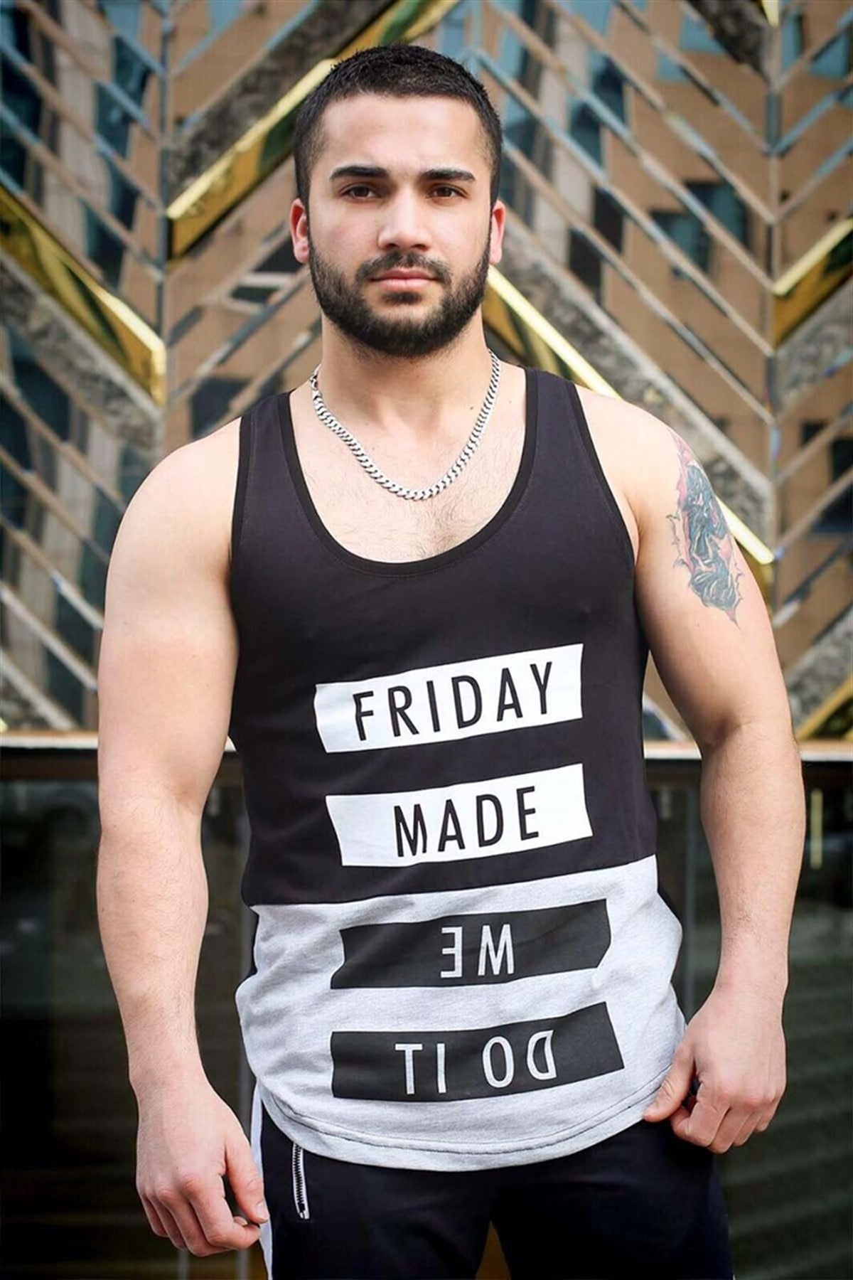 Madmext Black Printed T-shirt for Men 3034
