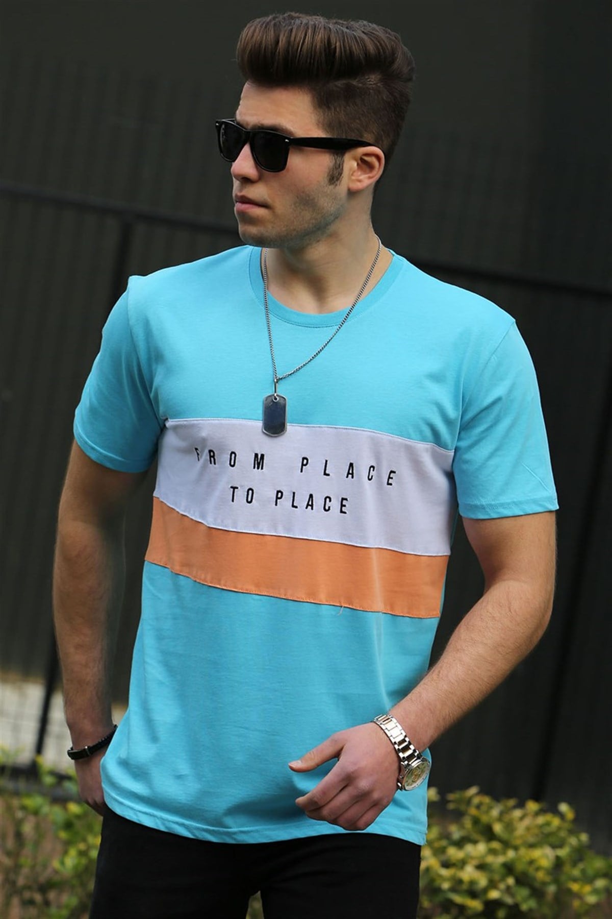 Madmext Turquoise Printed T-shirt for Men 4499