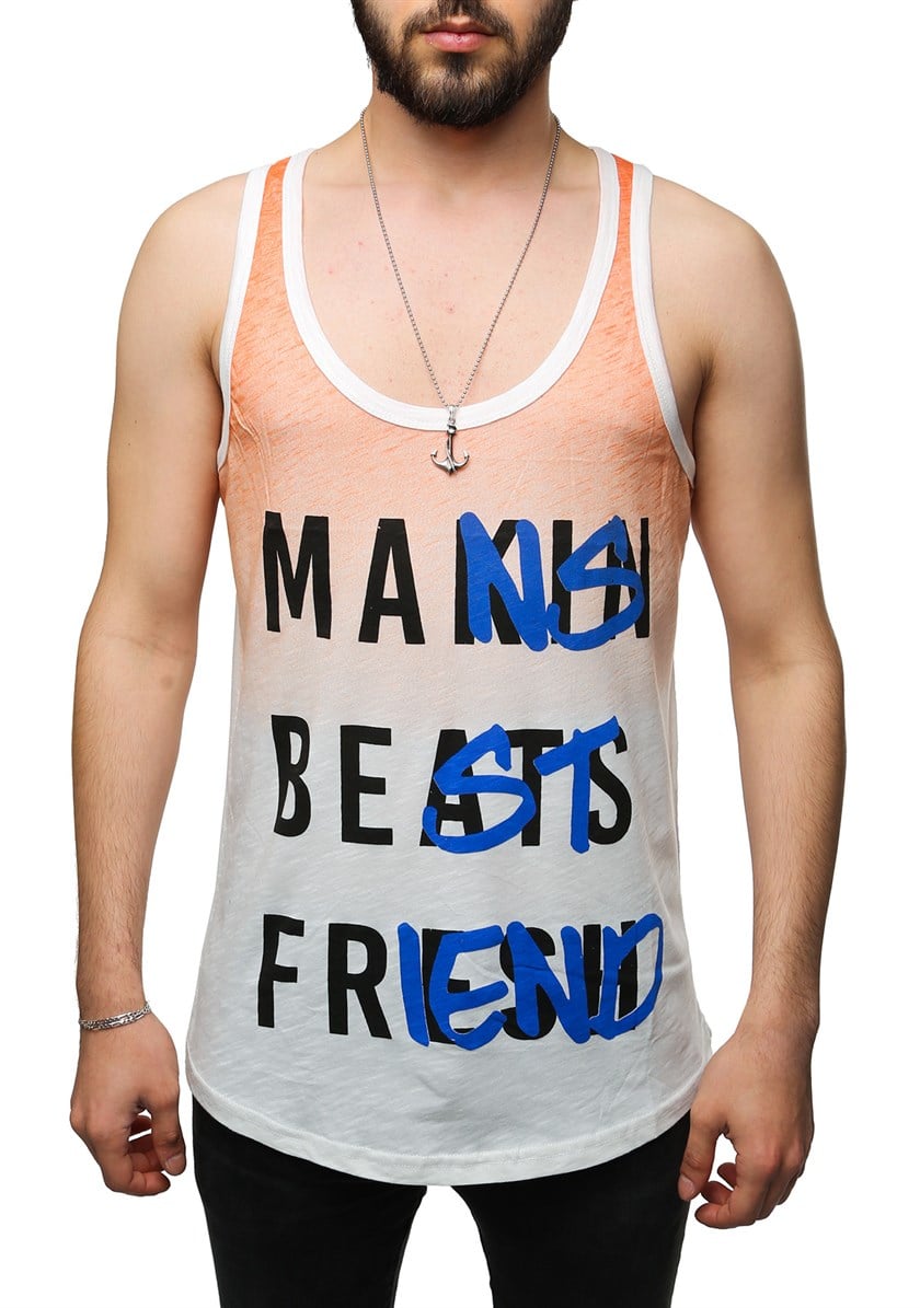 Madmext Printed Orange Tank Top 2501