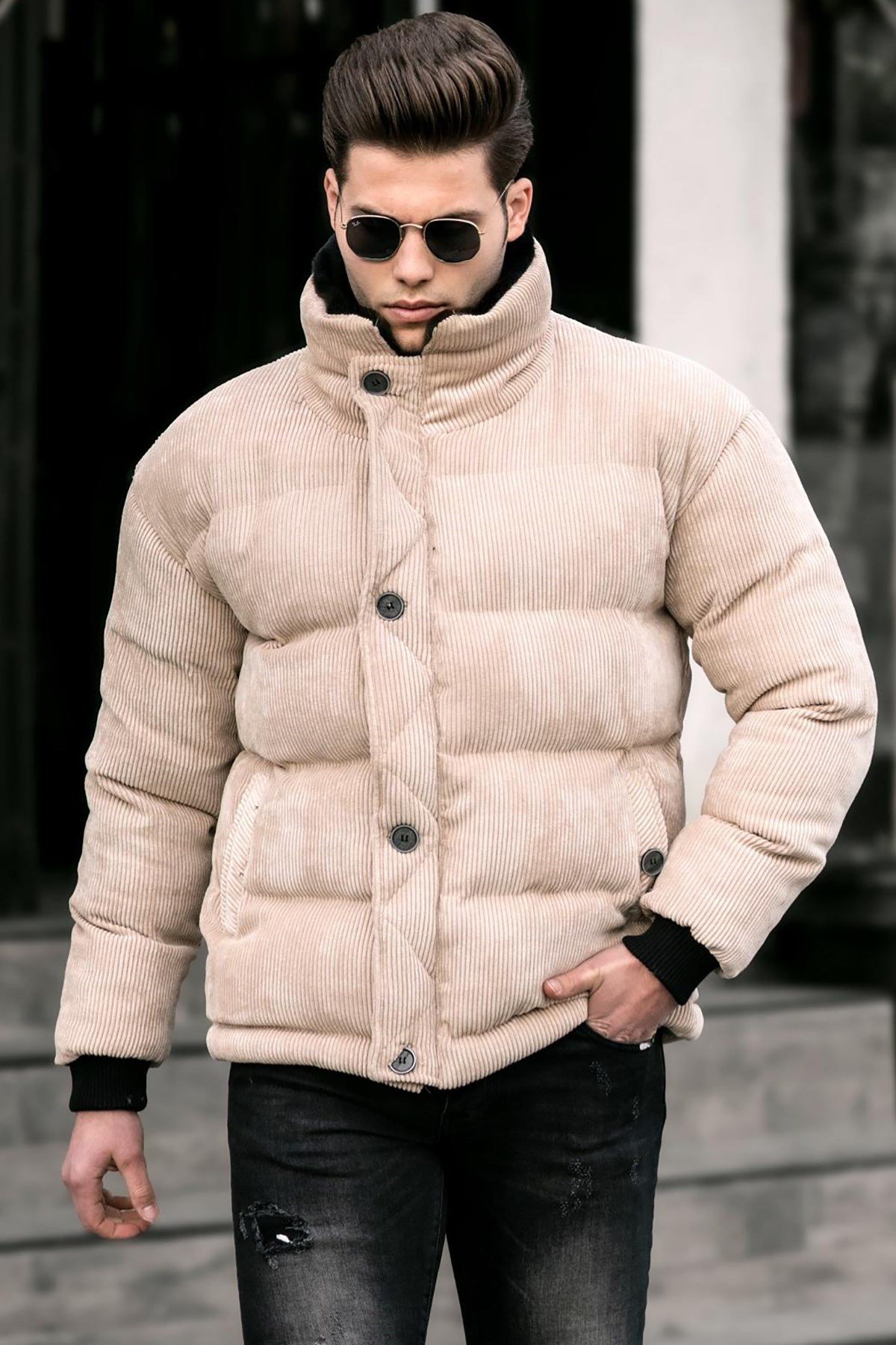 Madmext Bej Kadife Şişme Mont 5064