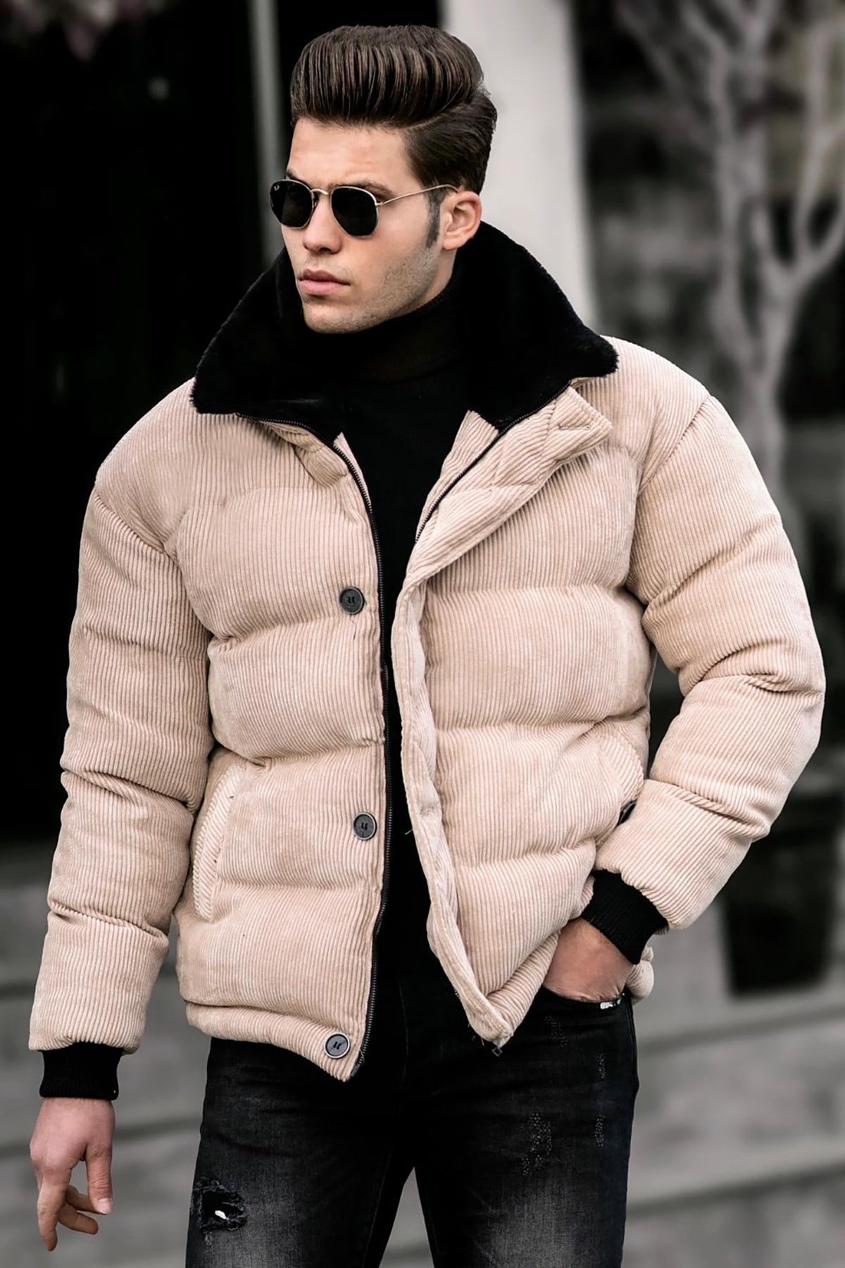 Madmext Bej Kadife Şişme Mont 5064