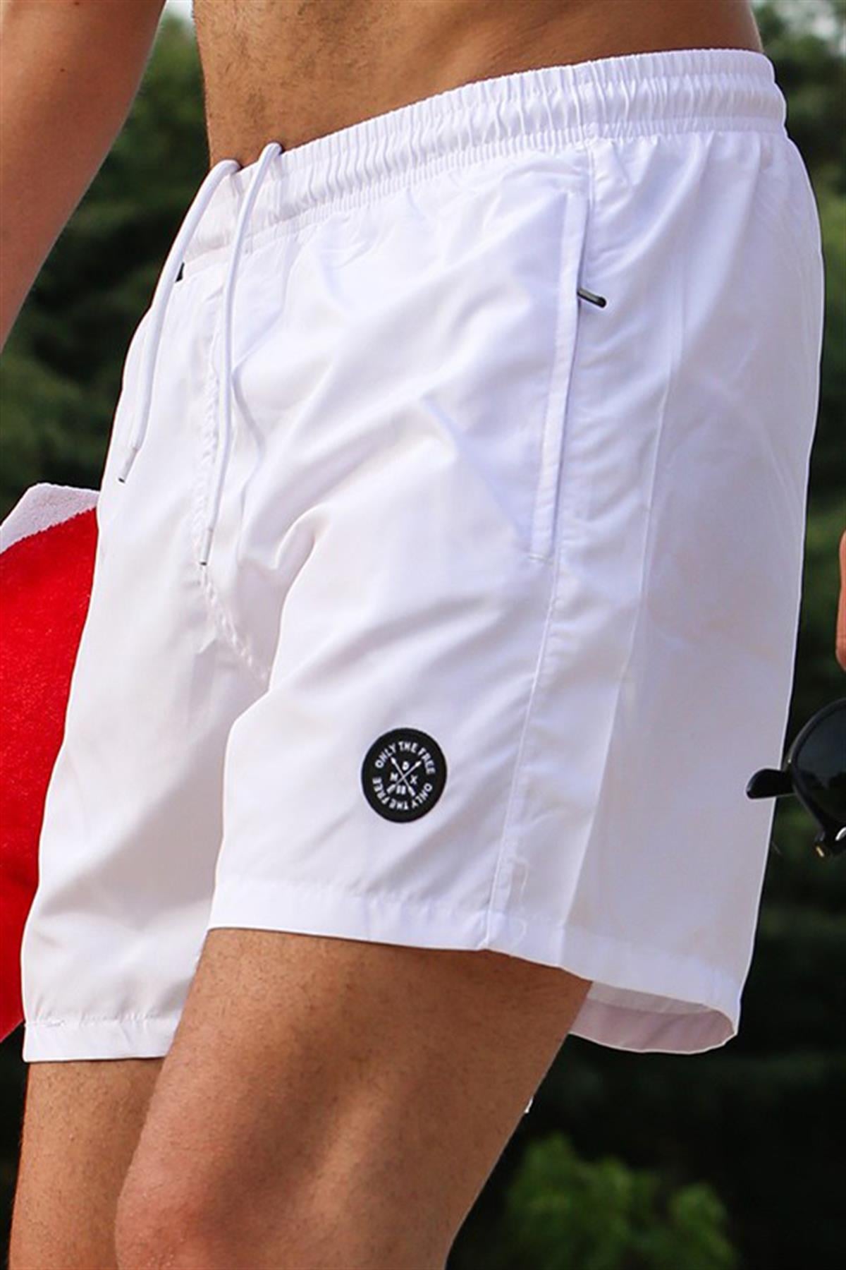 Men Basic White Swim Shorts