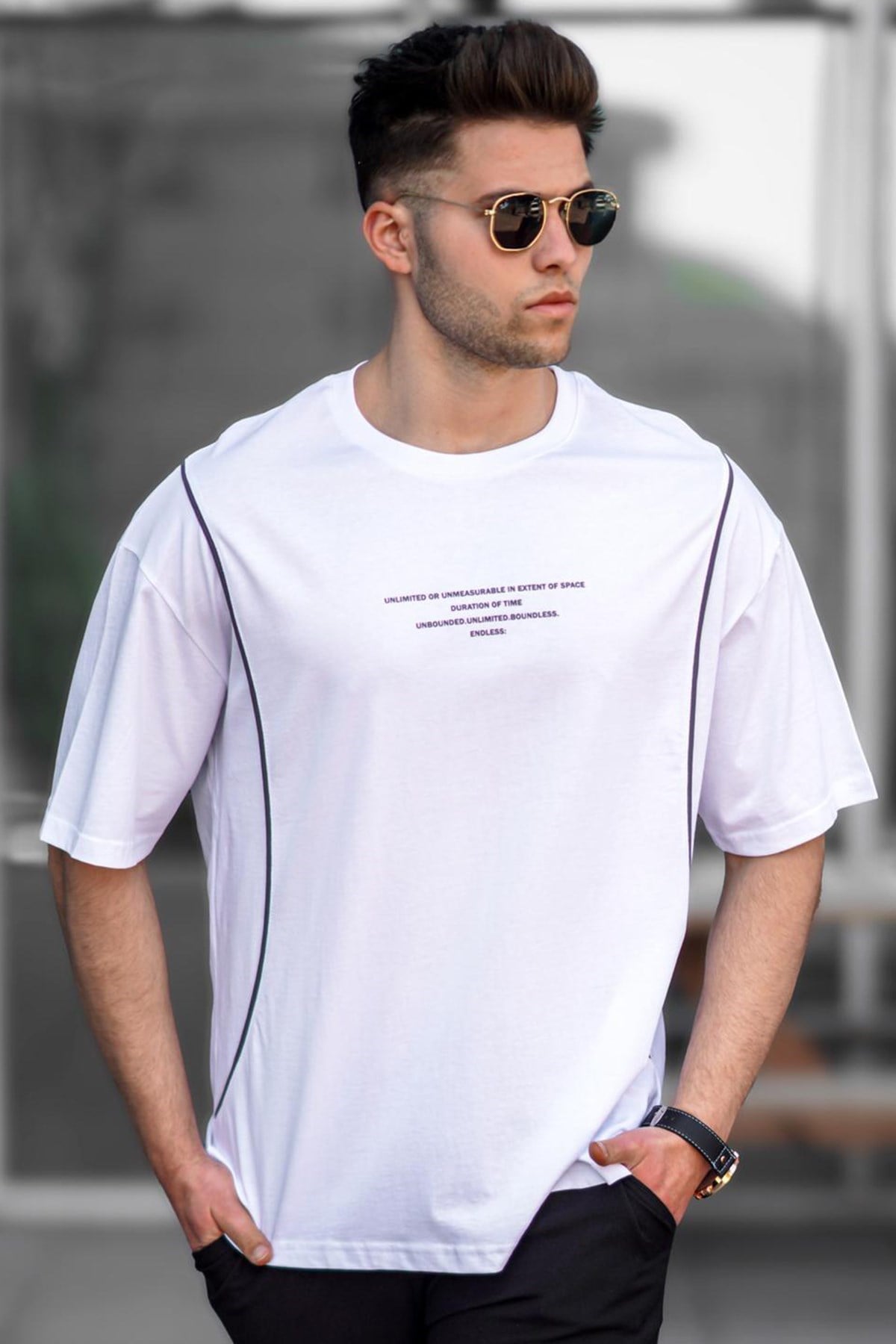 Madmext Beyaz Oversize Erkek Tişört 5234