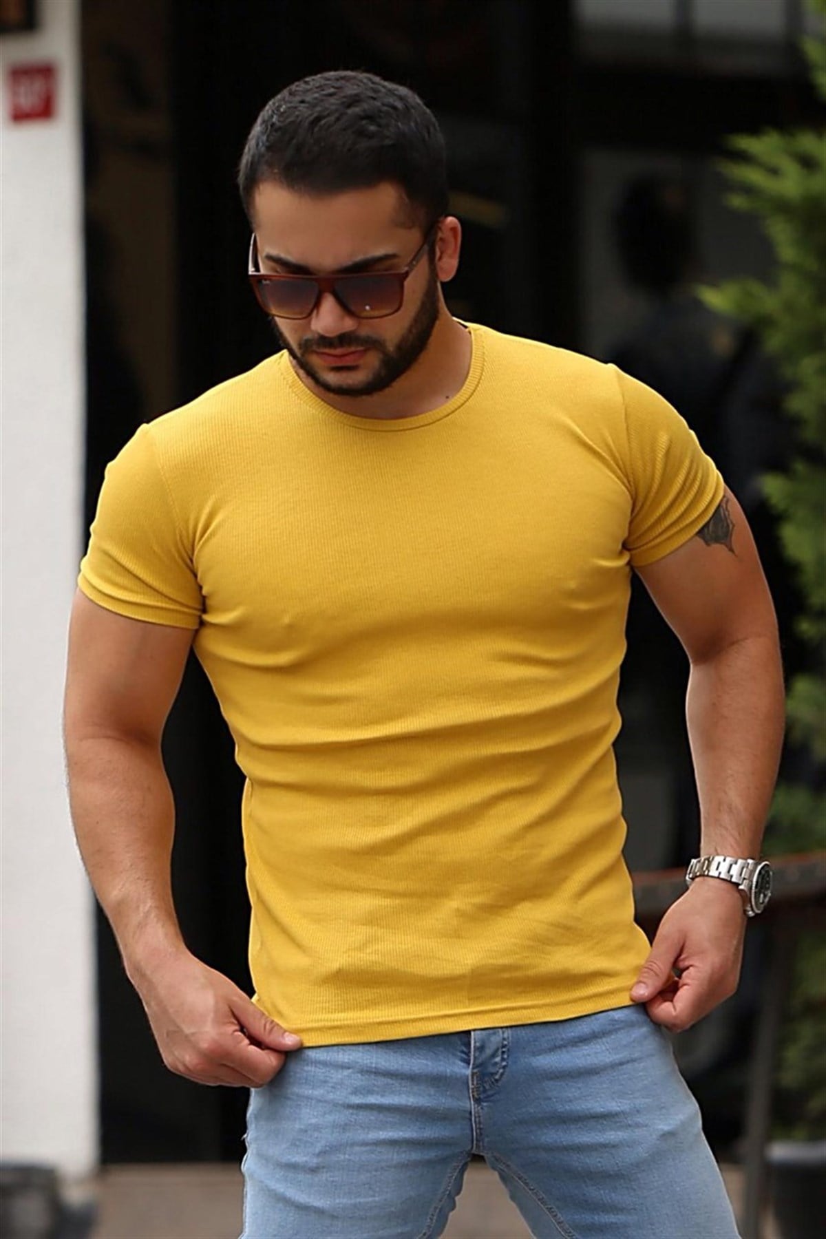 Madmext Yellow Basic T-shirt for Men 4077