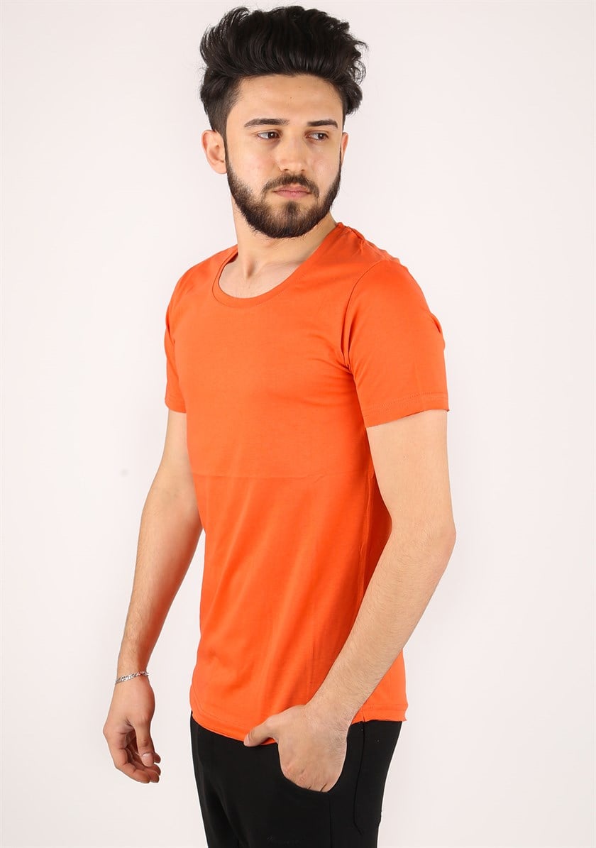 Madmext Bisiklet Yaka Turuncu T-shirt 2308