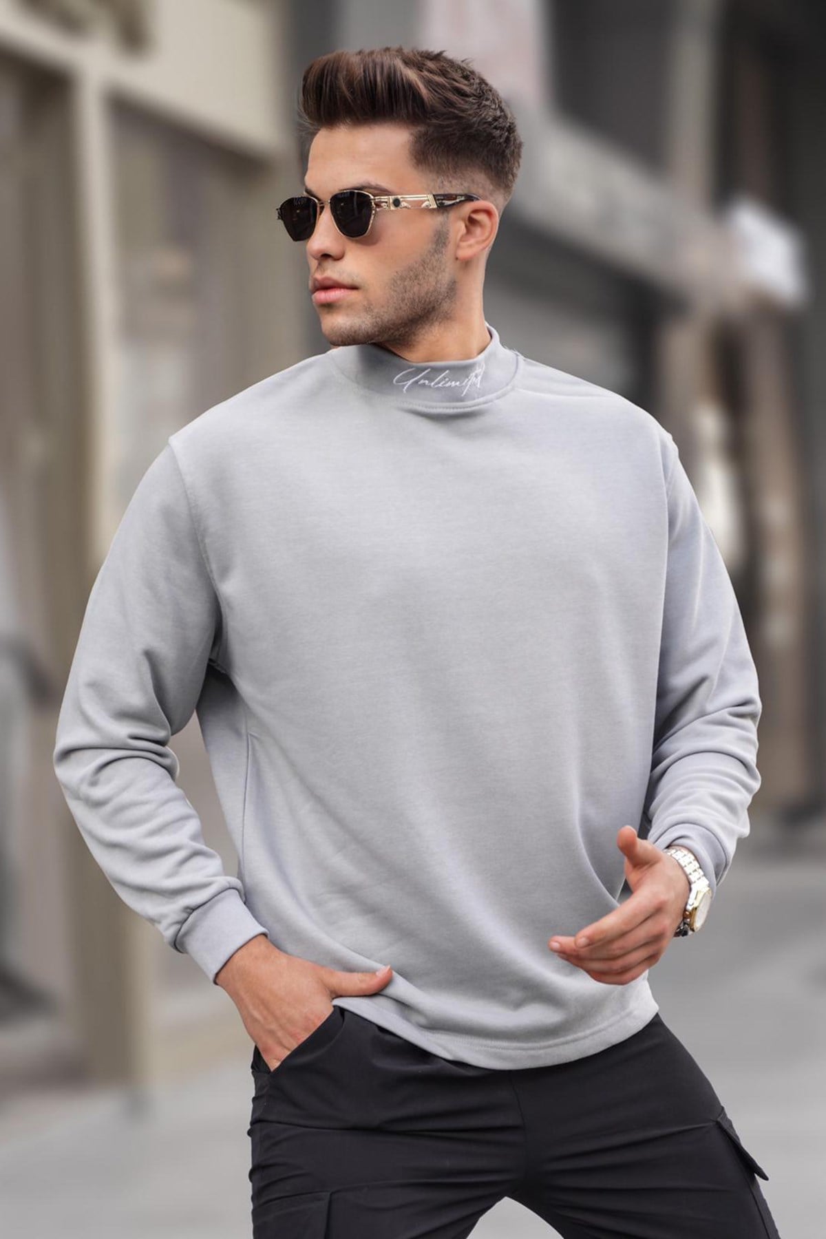 Madmext Boyalı Gri Erkek Sweatshirt 5329