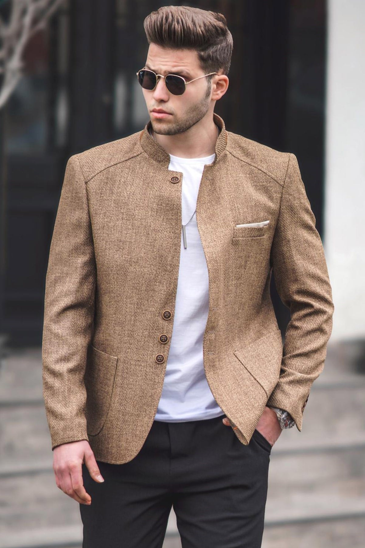 Madmext Camel Erkek Hakim Yaka Ceket 5115