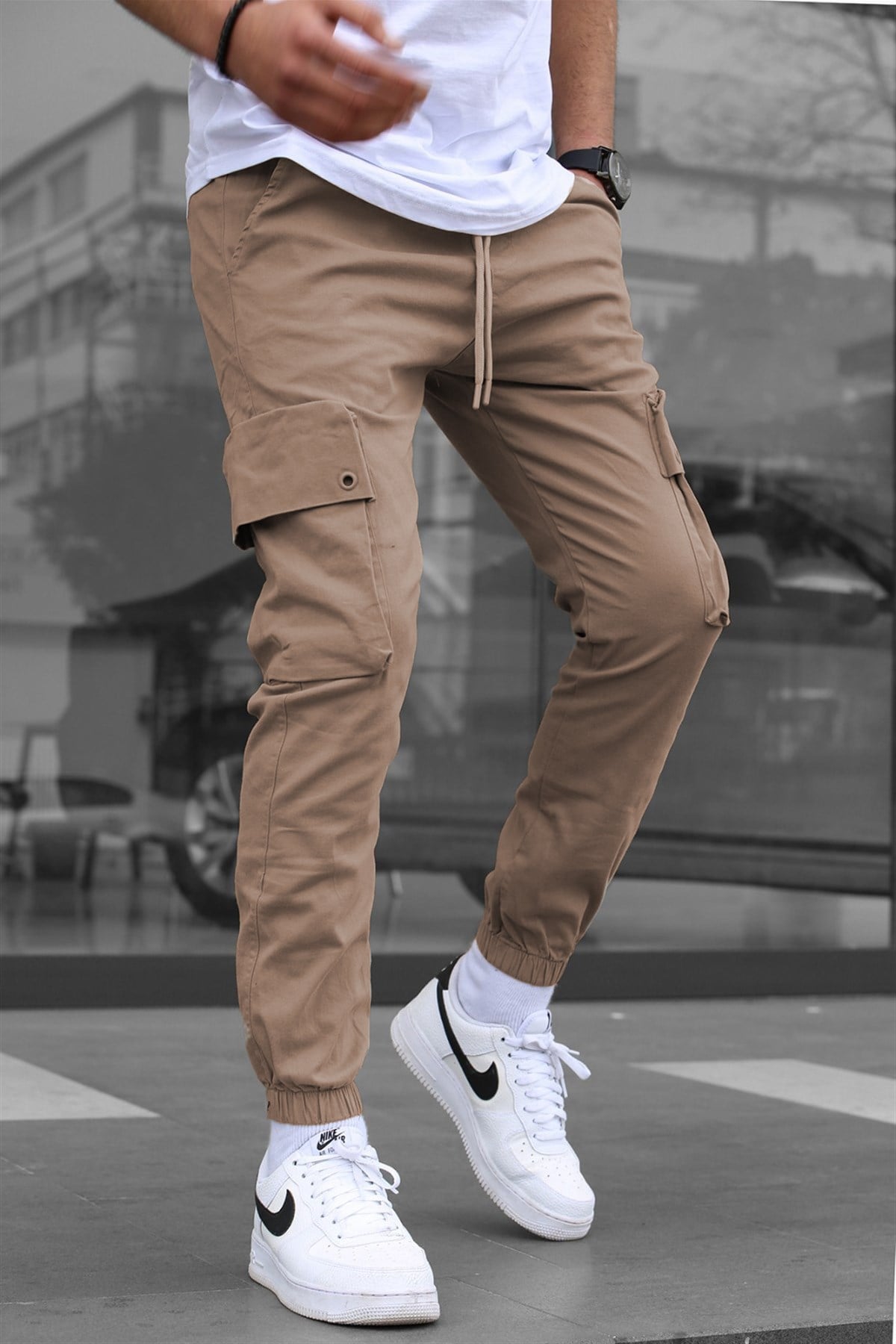 Madmext Men Camel Cargo Trousers 5647