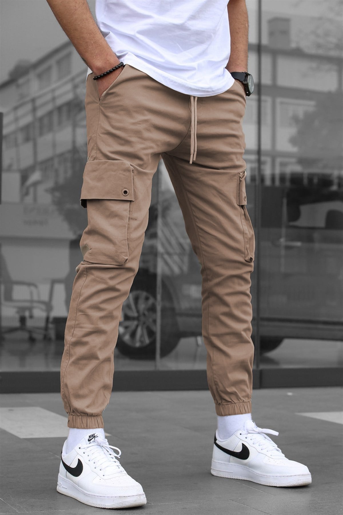 Madmext Men Camel Cargo Trousers 5647
