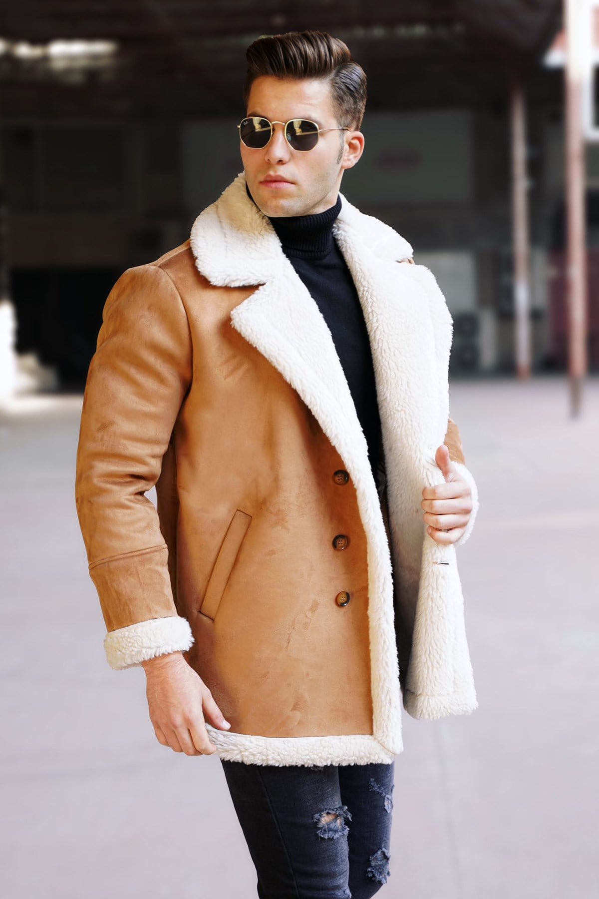 Madmext Camel Kürklü Erkek Kaban 5621
