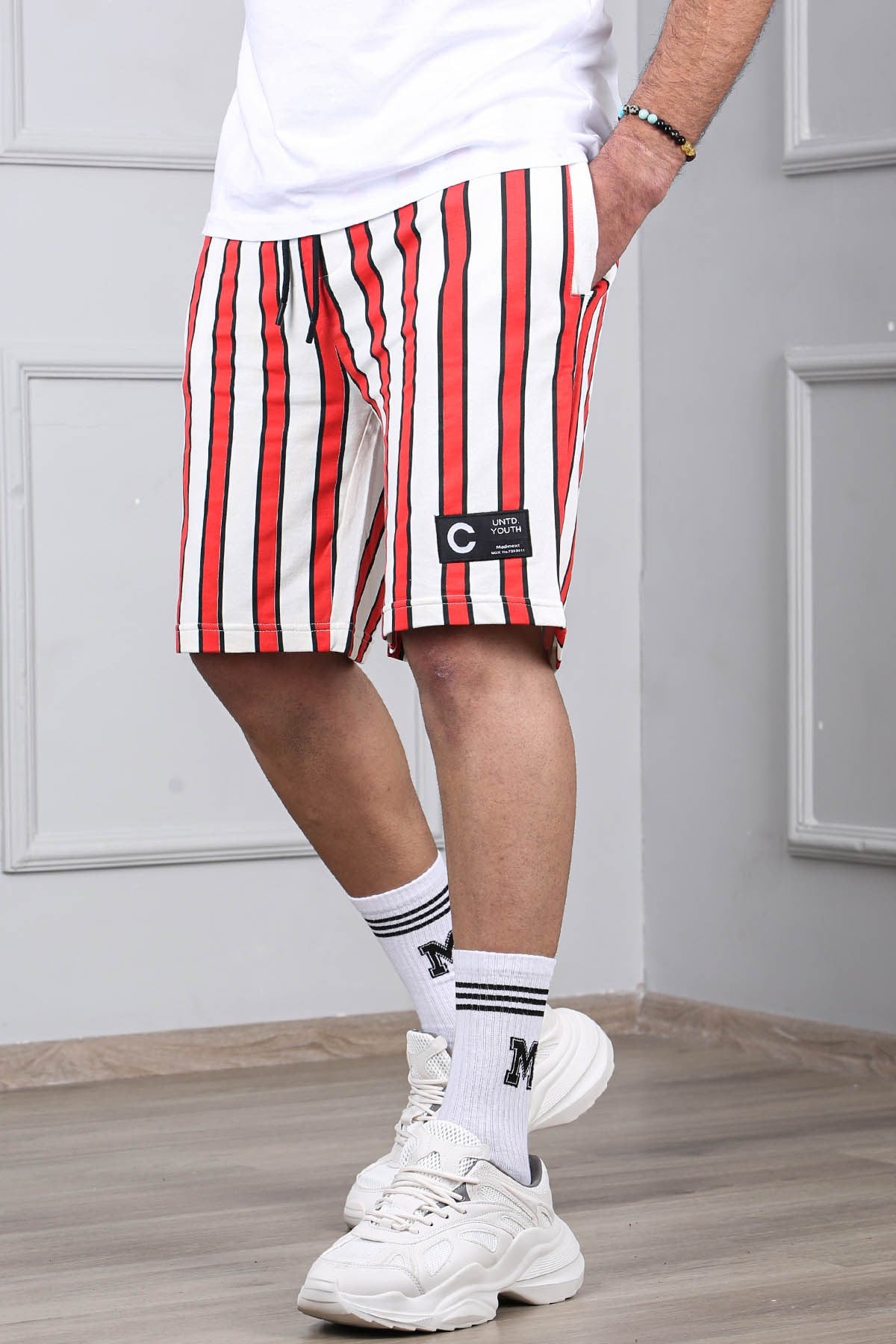 Madmext Red Striped Capri for Men 2915