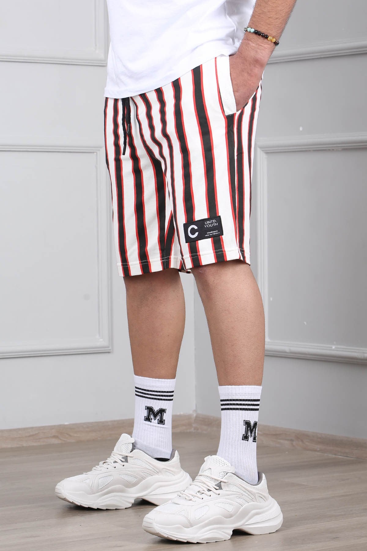 Madmext Black Striped Capri for Men 2915