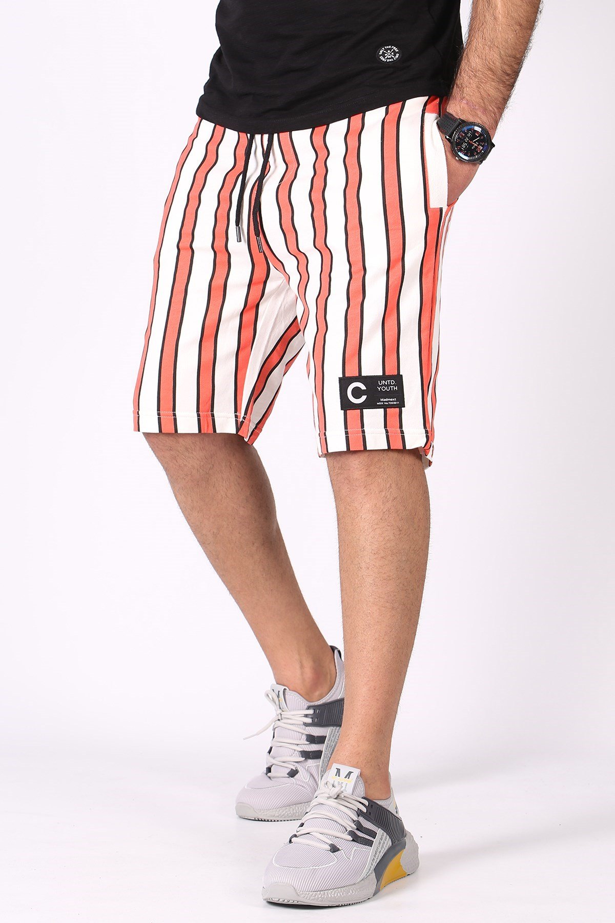 Madmext Orange Striped Capri for Men 2915