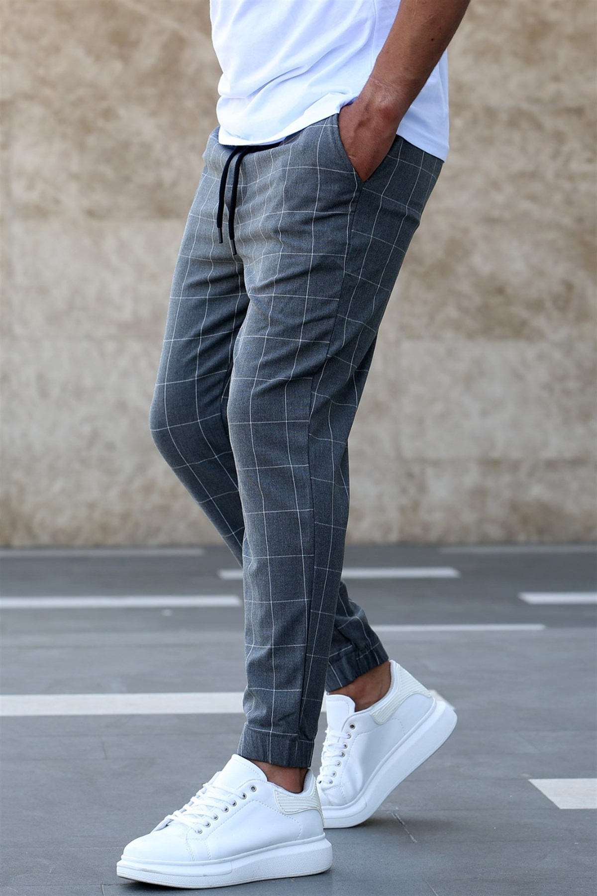 Madmext Ekoseli Antrasit Jogger Mad4081
