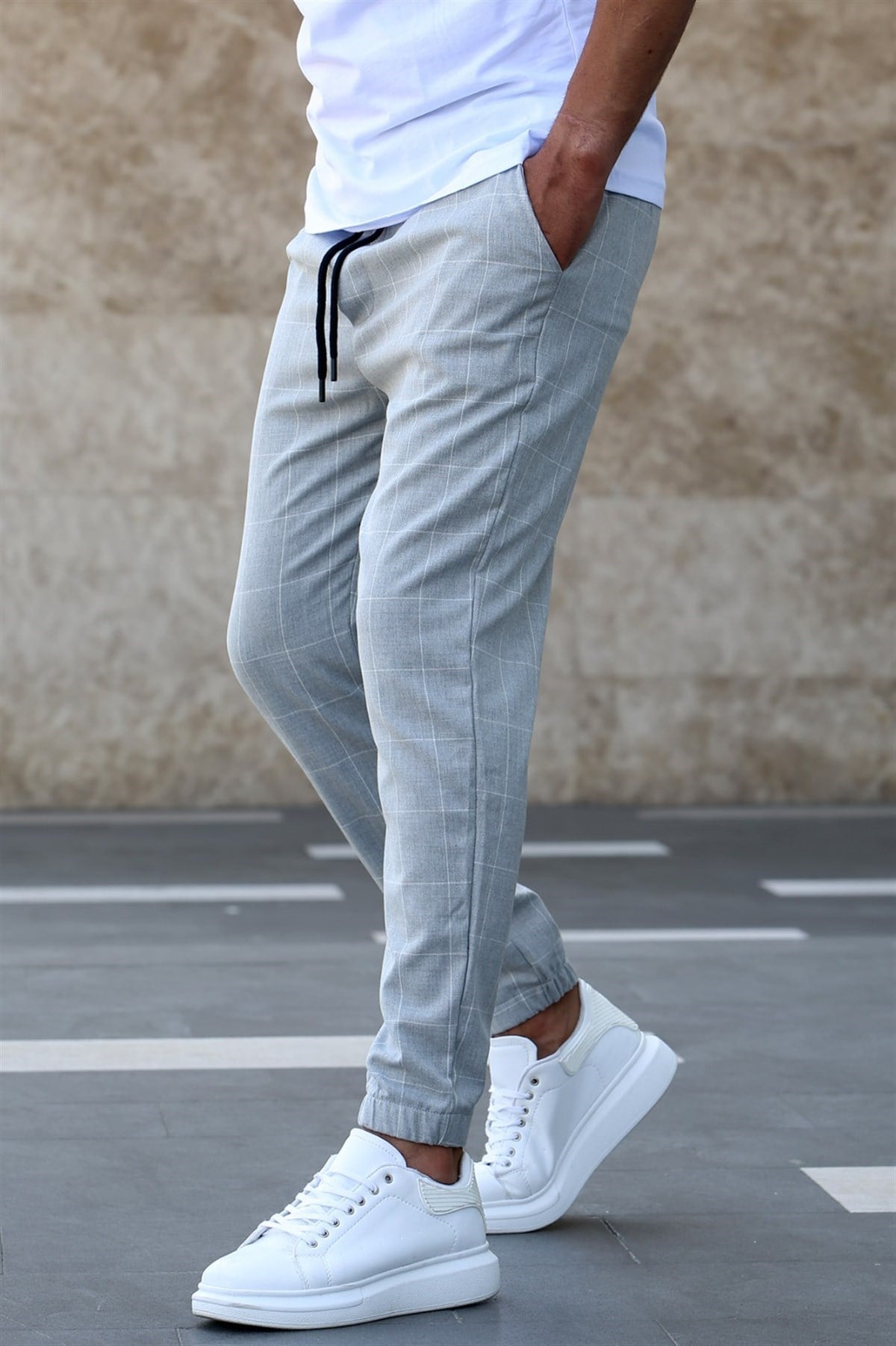 Madmext Grey Checked Trousers Mad4081