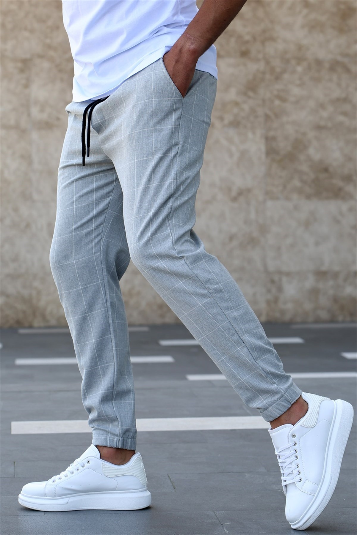Madmext Grey Checked Trousers Mad4081