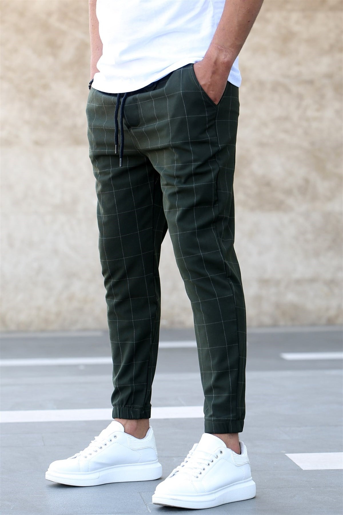Madmext Ekoseli Haki Jogger Mad4081