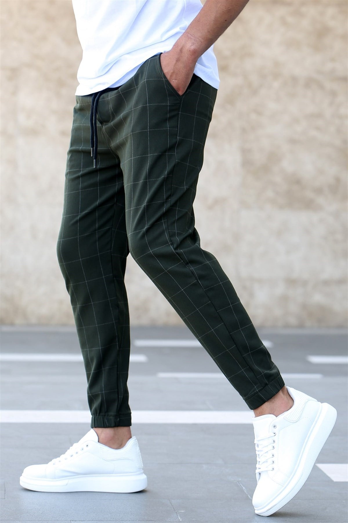 Madmext Ekoseli Haki Jogger Mad4081