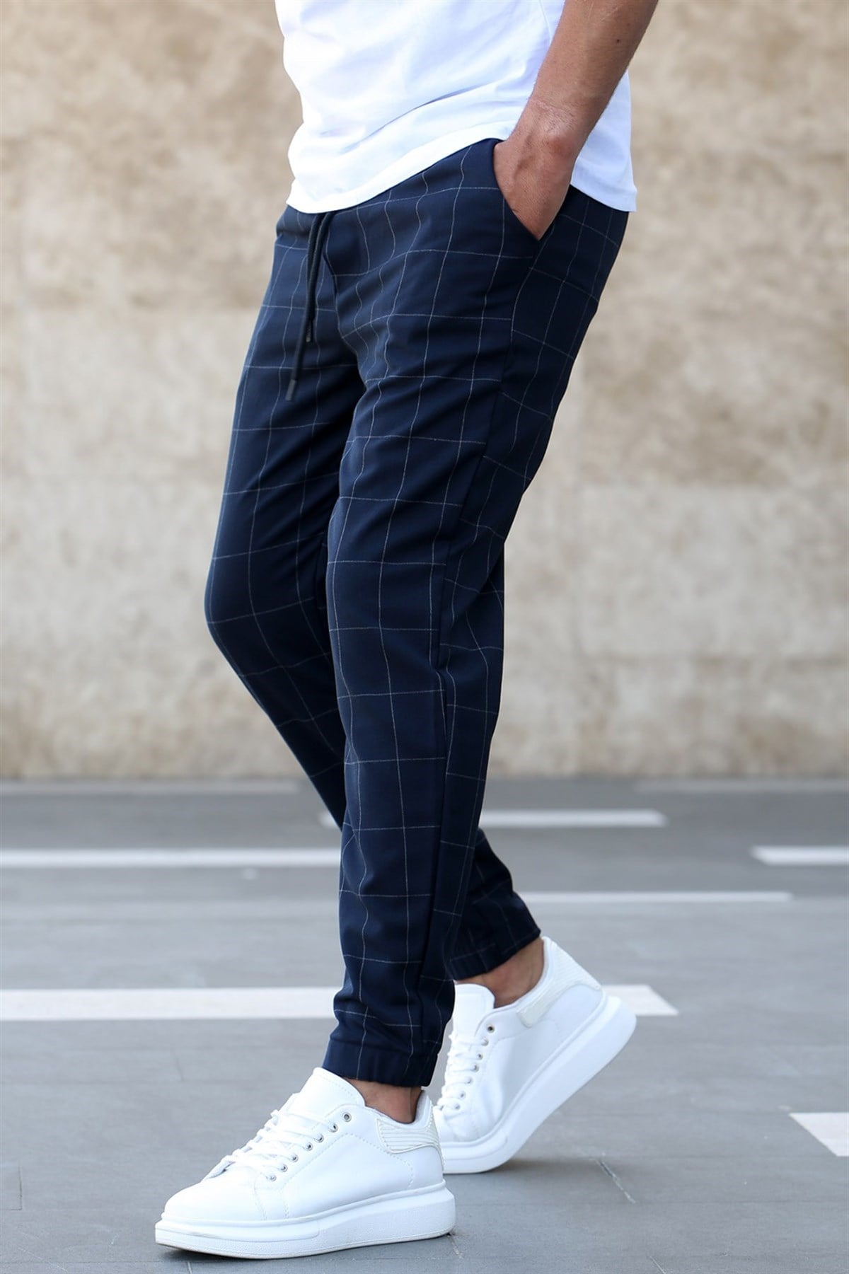 Madmext Ekoseli Lacivert Jogger Mad4081
