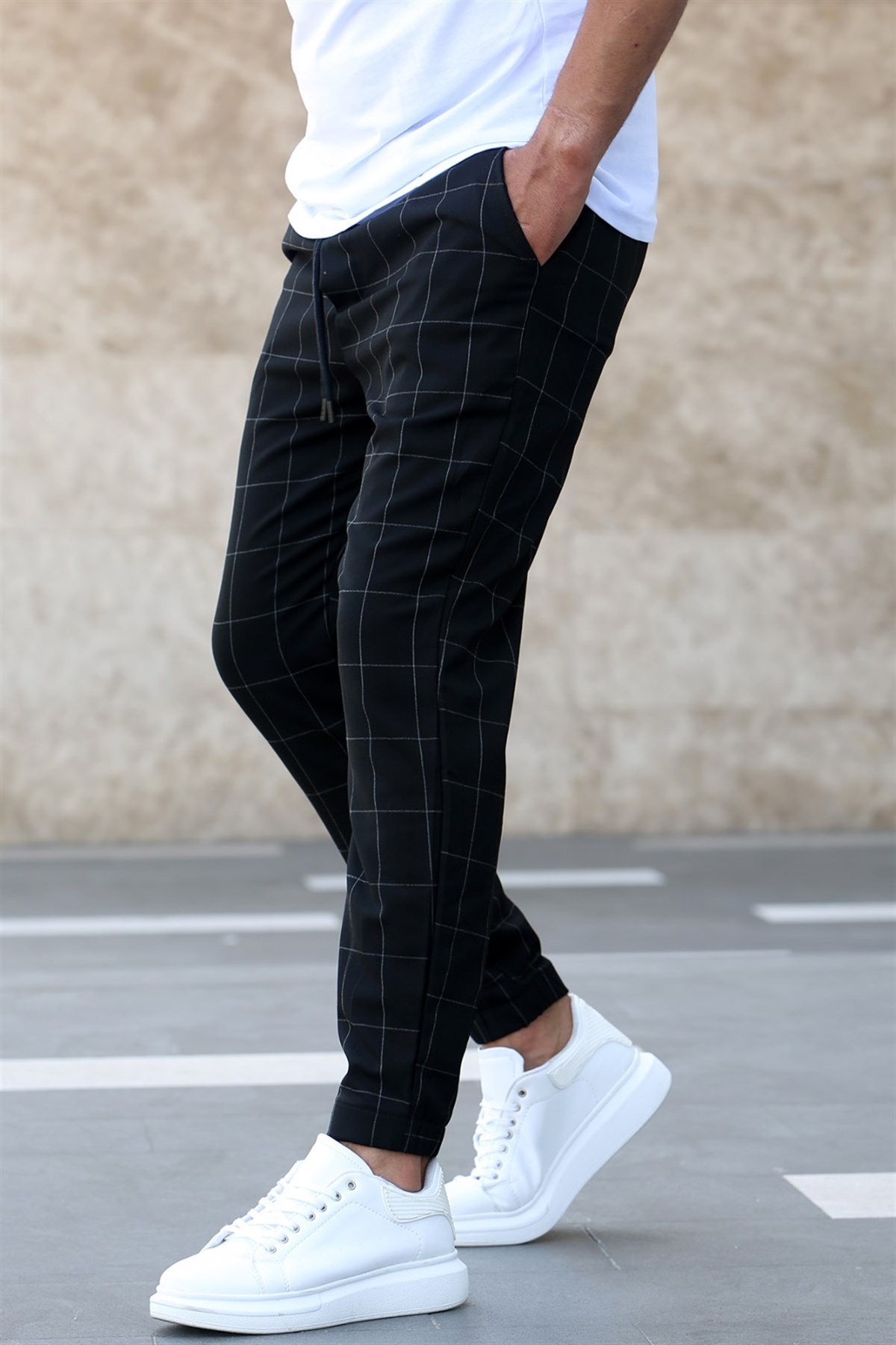 Madmext Ekoseli Siyah Jogger Mad4081