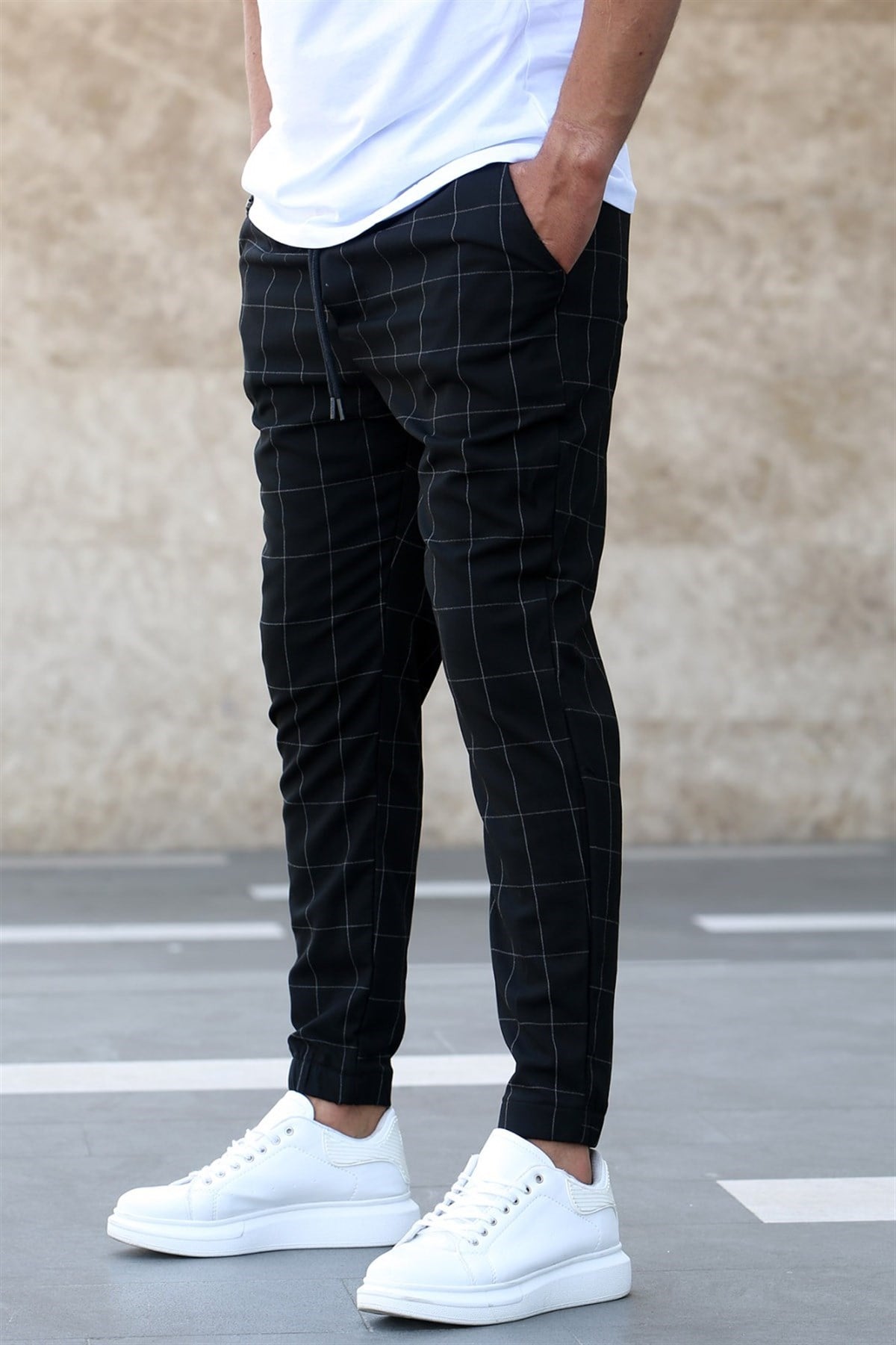 Madmext Ekoseli Siyah Jogger Mad4081