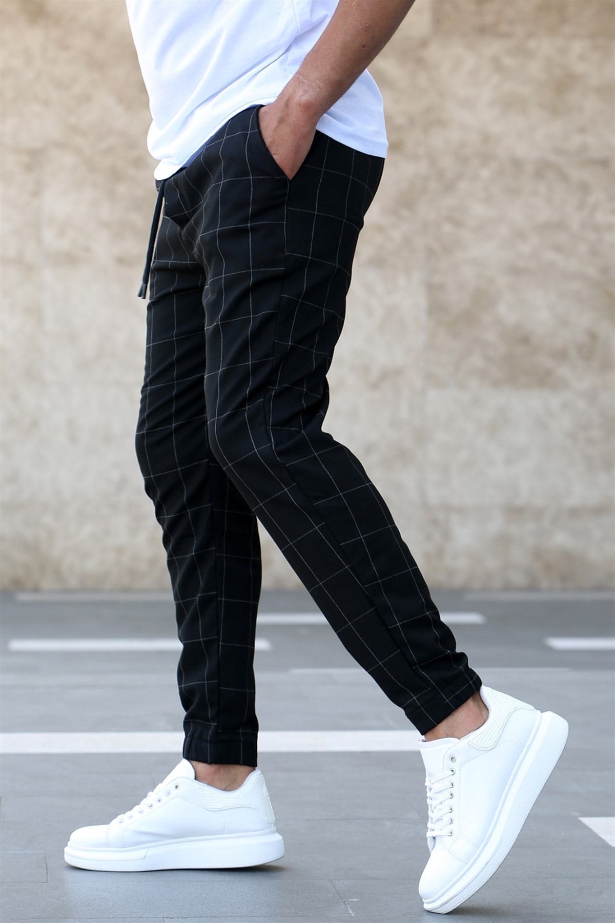 Madmext Ekoseli Siyah Jogger Mad4081
