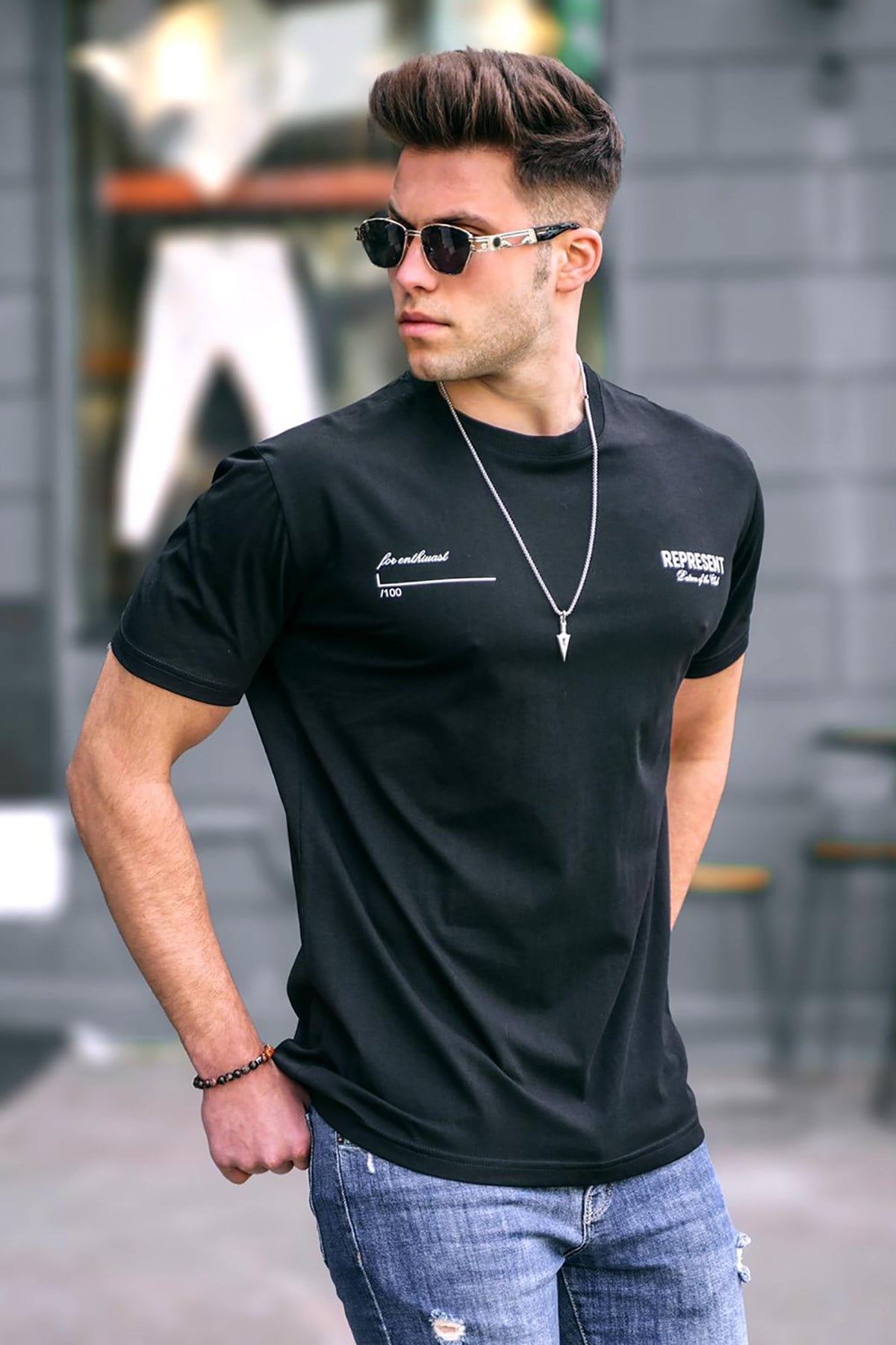 Madmext Men Printed Black T-shirt 5805