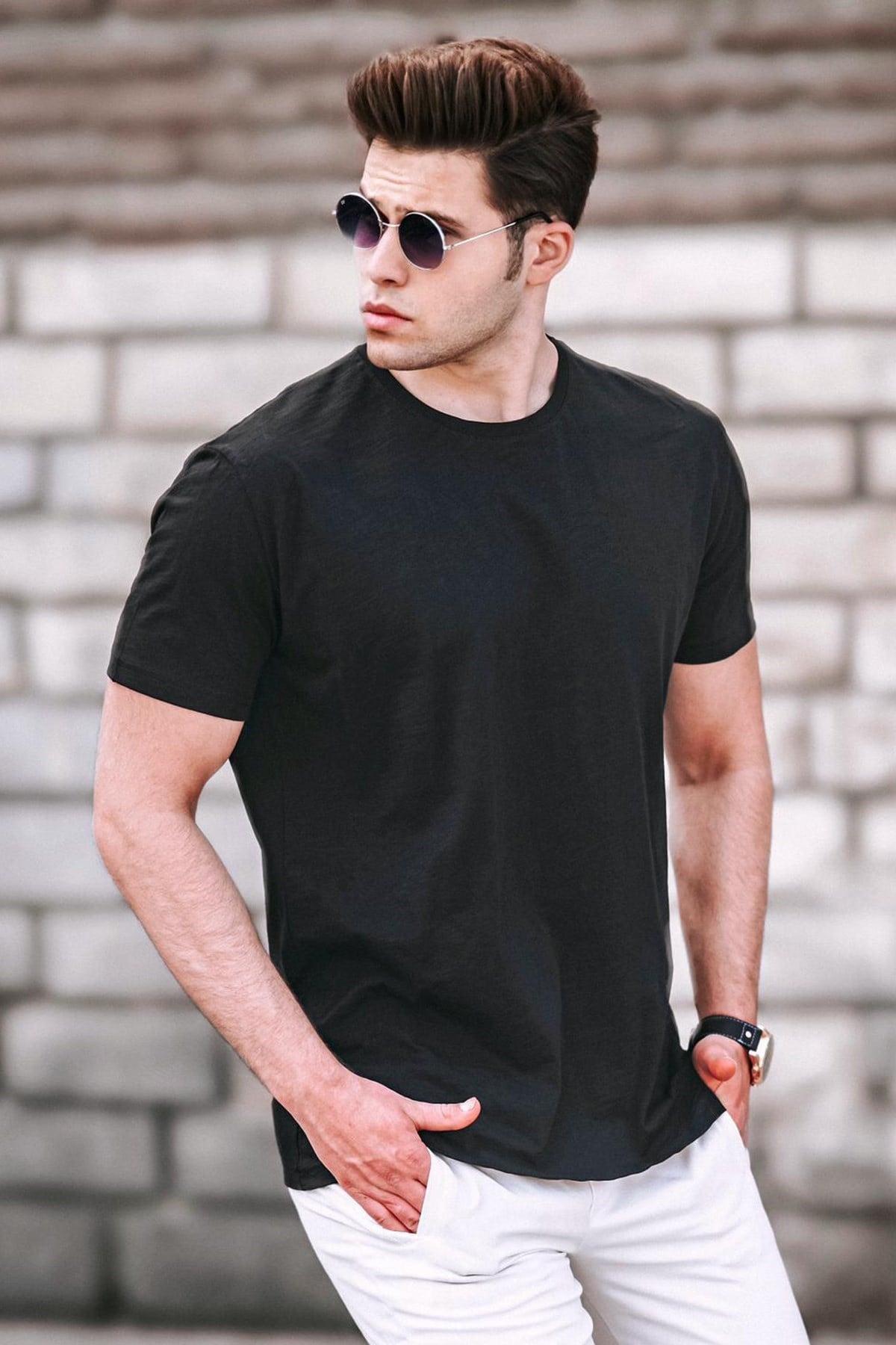 Madmext Erkek Siyah Basic Tişört  5268