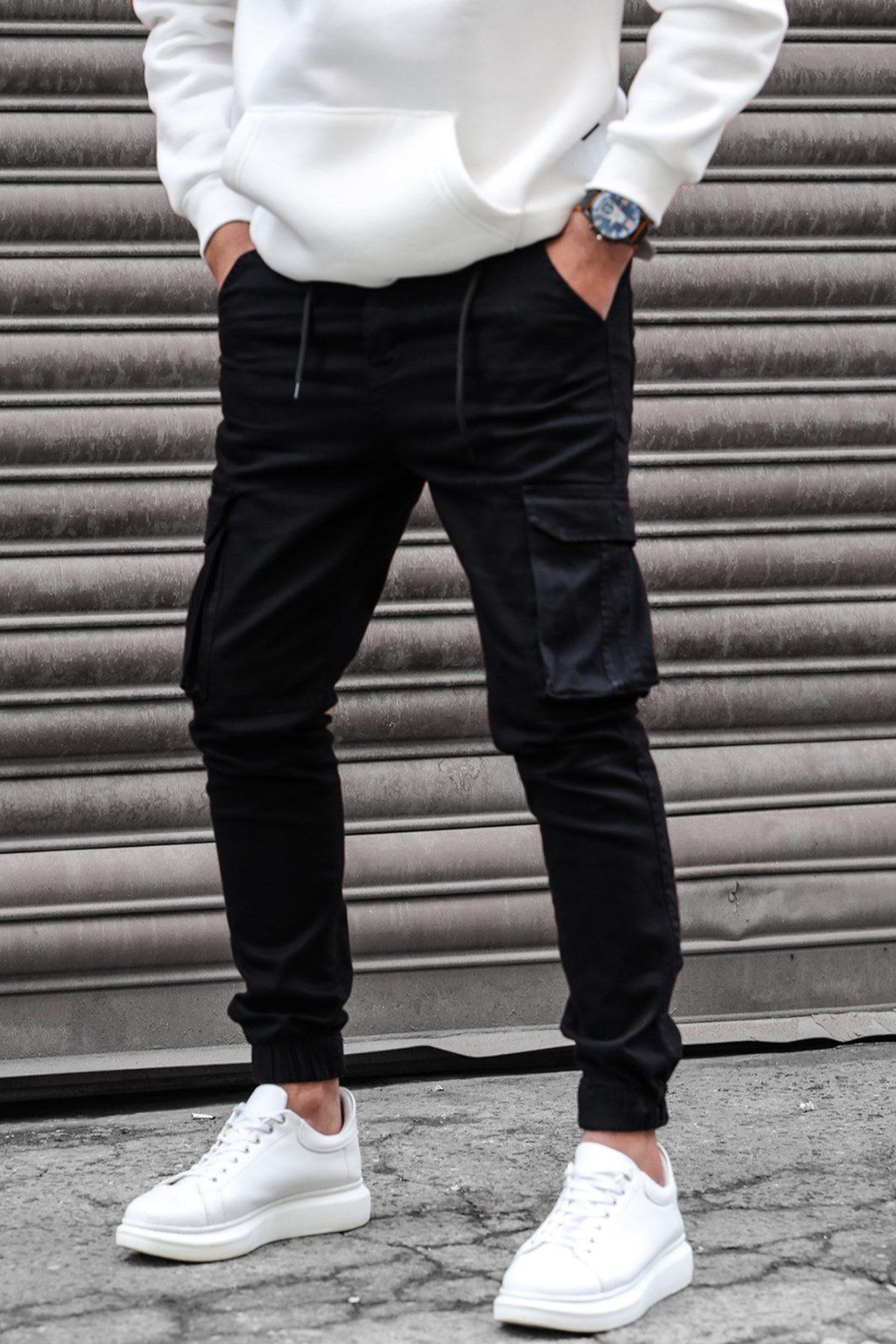 Madmext Erkek Sİyah Slim Fİt Kargo Cep Likralı Jogger Pantolon 5695