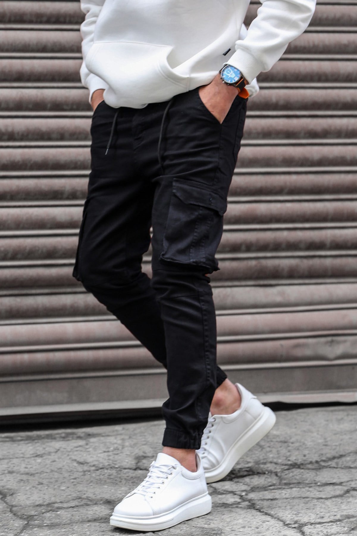 Madmext Erkek Sİyah Slim Fİt Kargo Cep Likralı Jogger Pantolon 5695