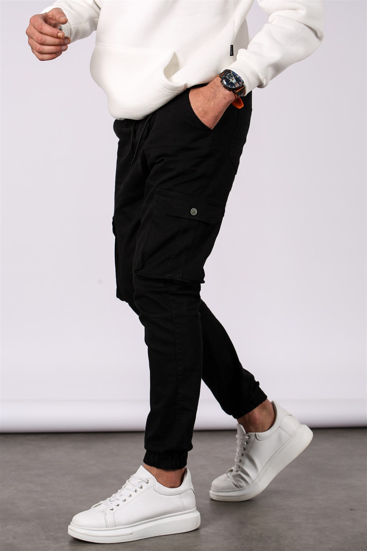Madmext Erkek Sİyah Slim Fİt Kargo Cep Likralı Jogger Pantolon 5695
