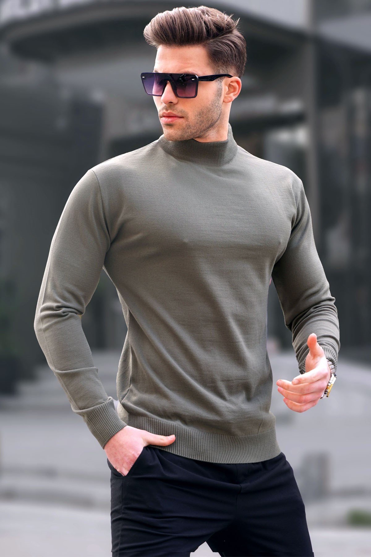 Madmext Mint Yeşili Slim Fit Yarım Balıkçı Yaka Erkek Triko Kazak 6343