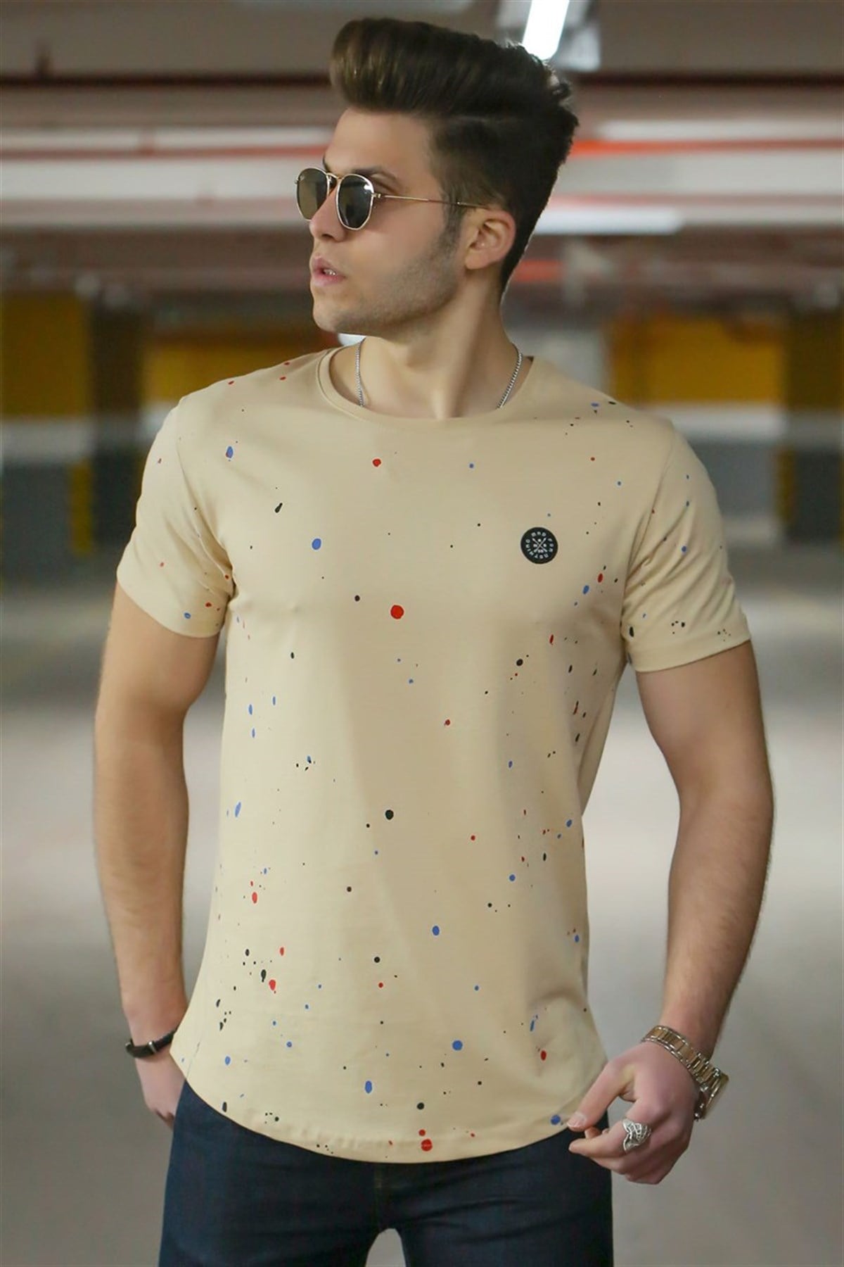 Madmext Camel Paint Splatter Print T-shirt for Men 4505