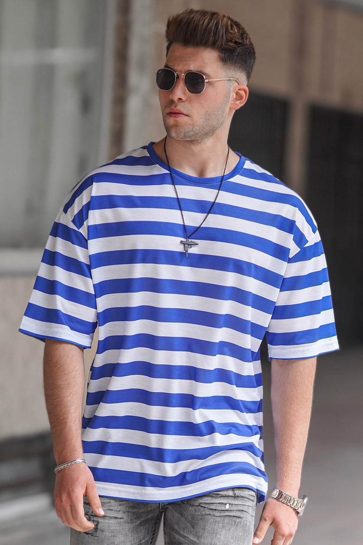 Madmext Saks Oversize Erkek Tişört 4995