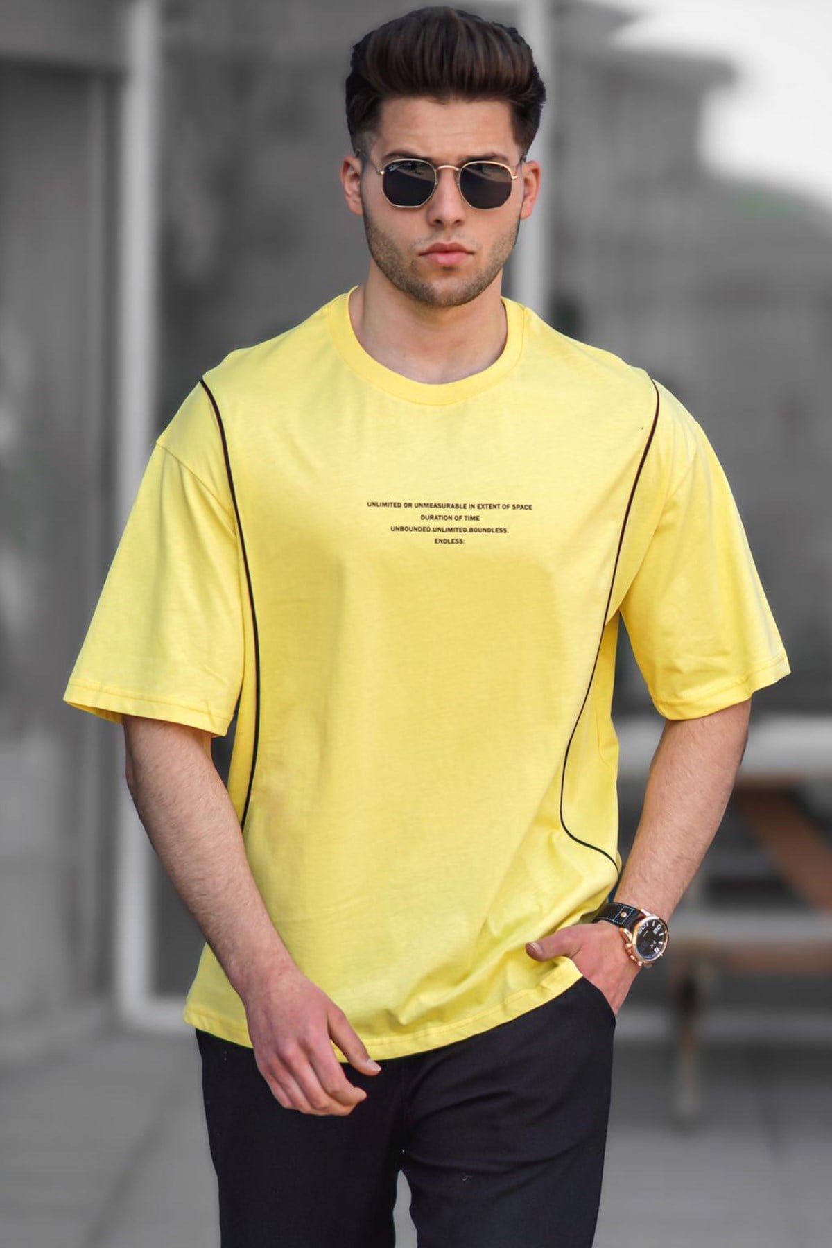 Madmext Sarı Oversize Erkek Tişört 5234