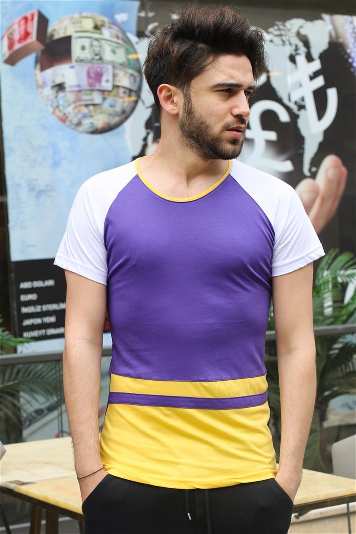 Madmext Purple Striped T-shirt for Men 3014
