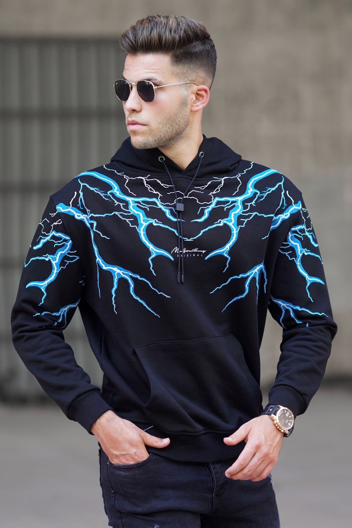 Madmext Siyah Baskılı Erkek Sweatshirt 5286