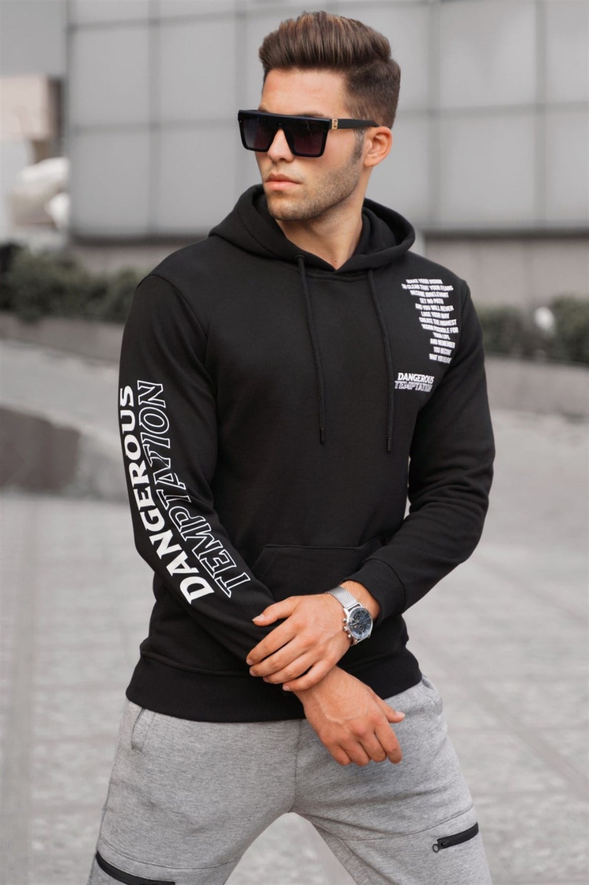 Madmext Siyah Baskılı Erkek Sweatshirt 5313