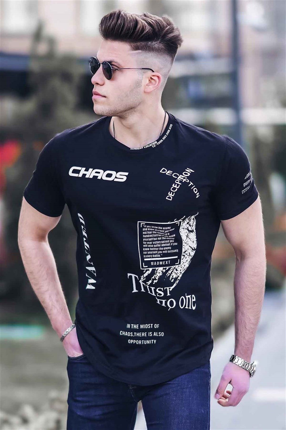 Madmext Black Printed T-shirt for Men