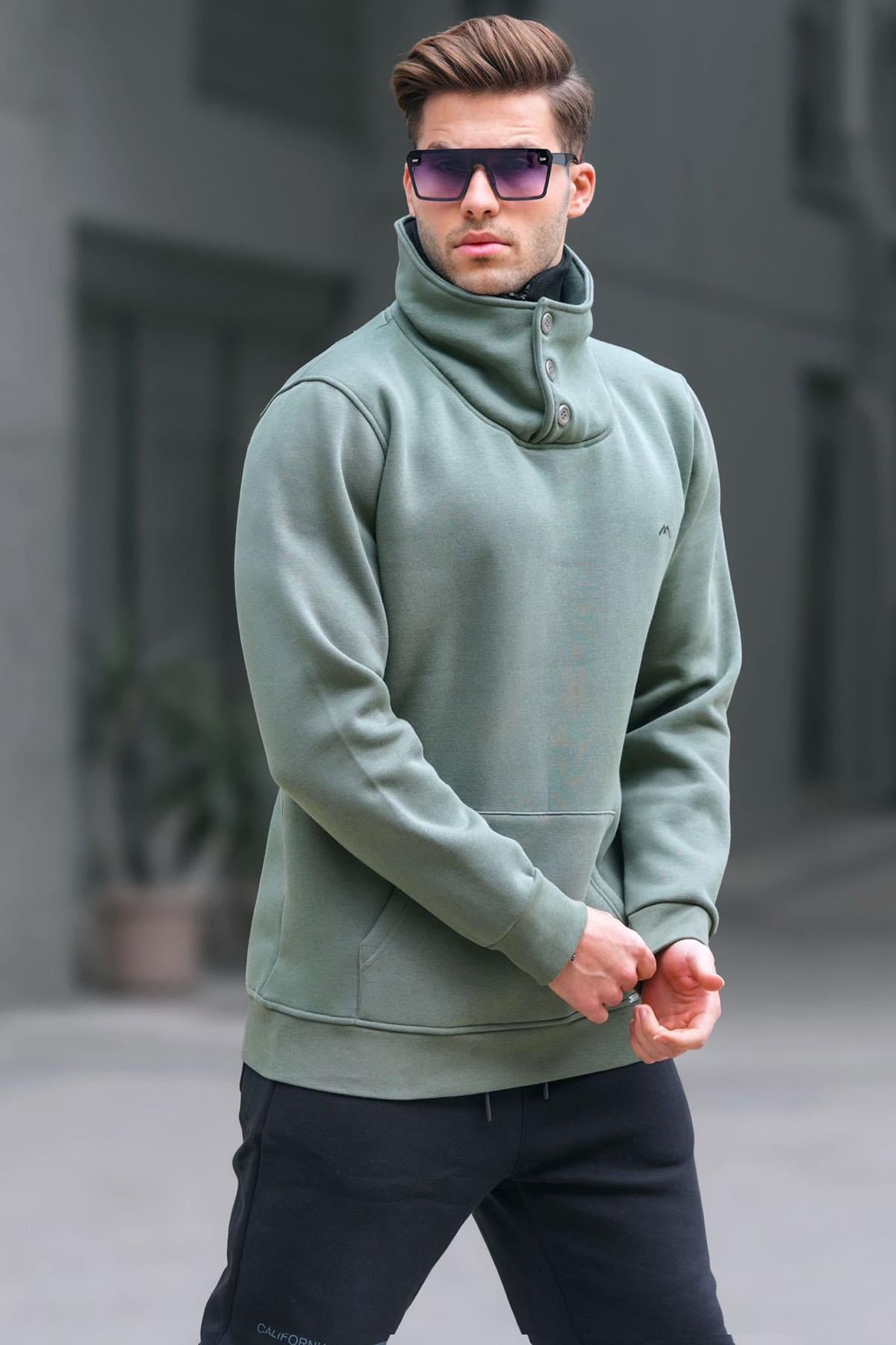 Madmext Khaki Button-up Knitwear Sweatshirt 4411