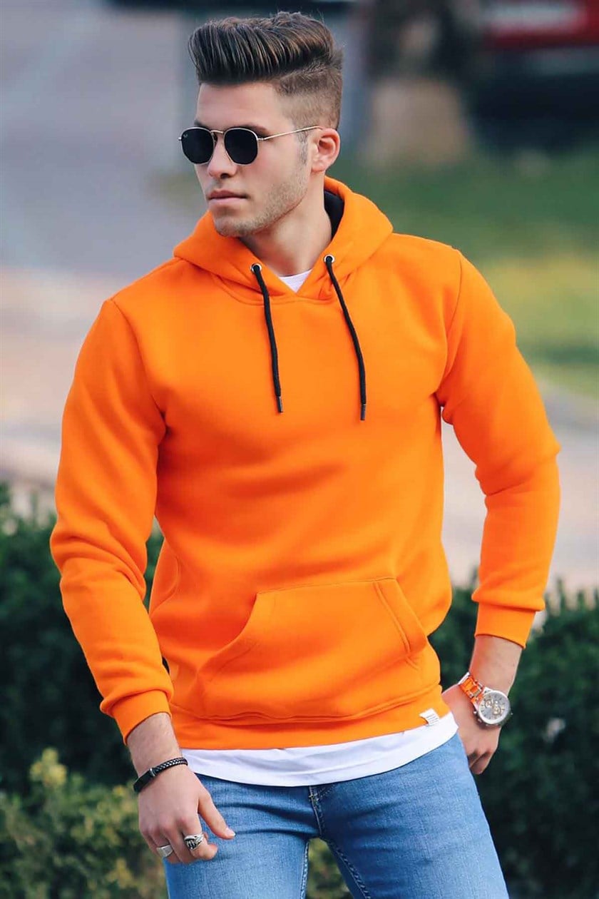 Madmext Turuncu Basic Kapşonlu Sweatshirt 4158