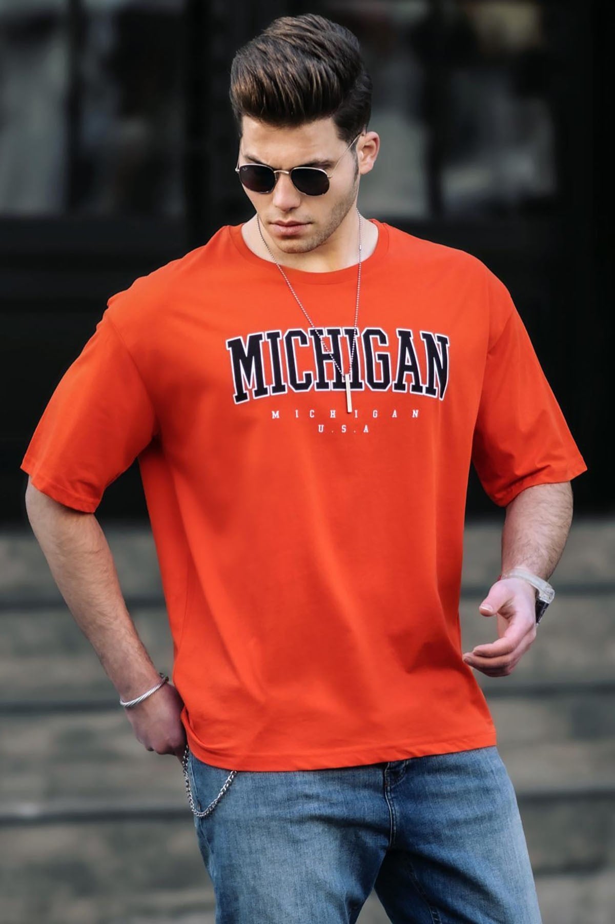 Madmext Orange Printed T-shirt for Men 4957