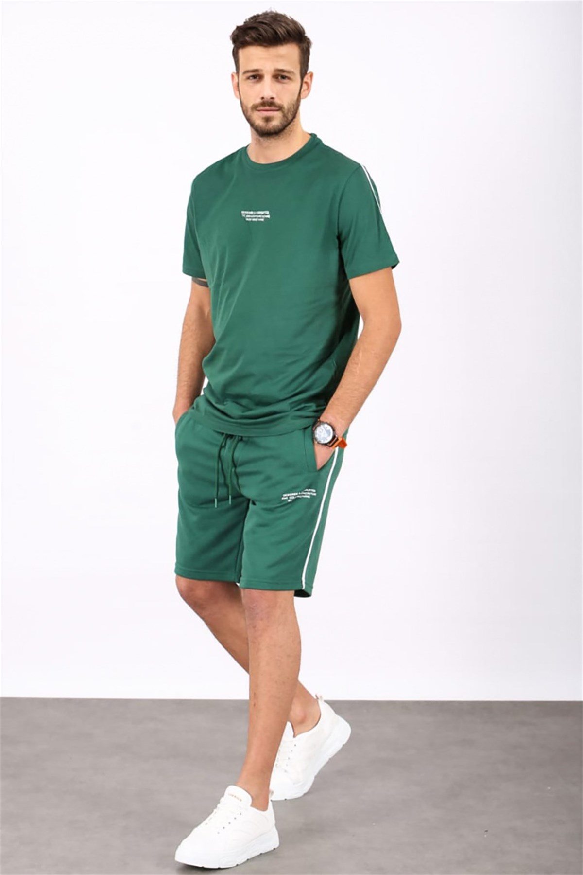 Madmext Yeşil Oversize Erkek Şort Takımı 5376