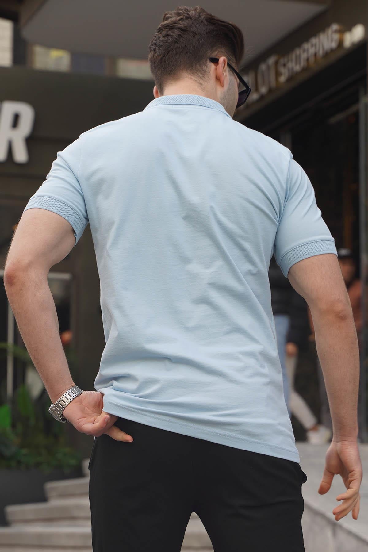 Mavi Desenli Polo Yaka Erkek Tişört 6106
