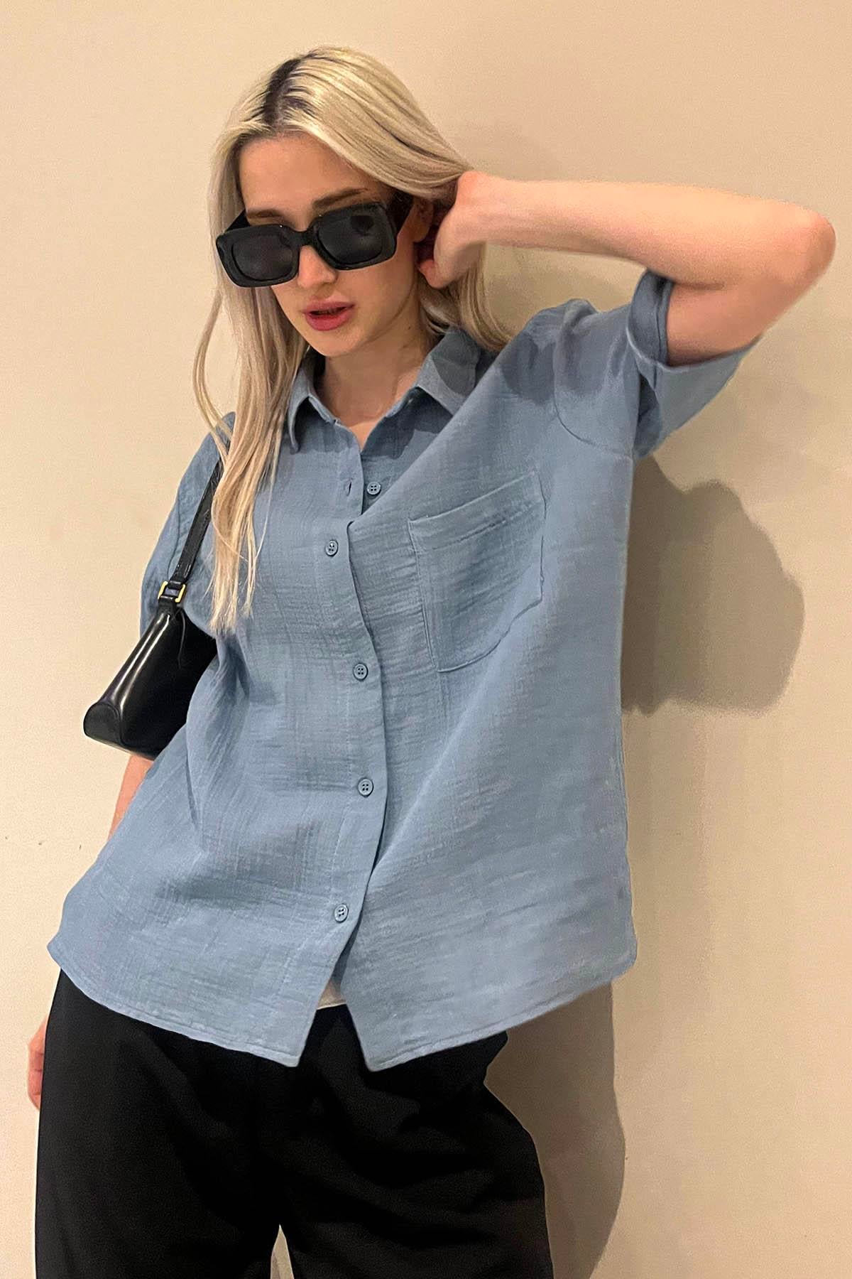 Mavi Muslin Kumaş Basic Kadın Gömlek MG1784