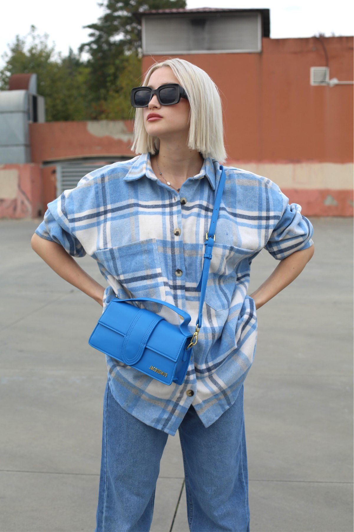 Mavi Oversize Kadın Oduncu Gömlek MG1589