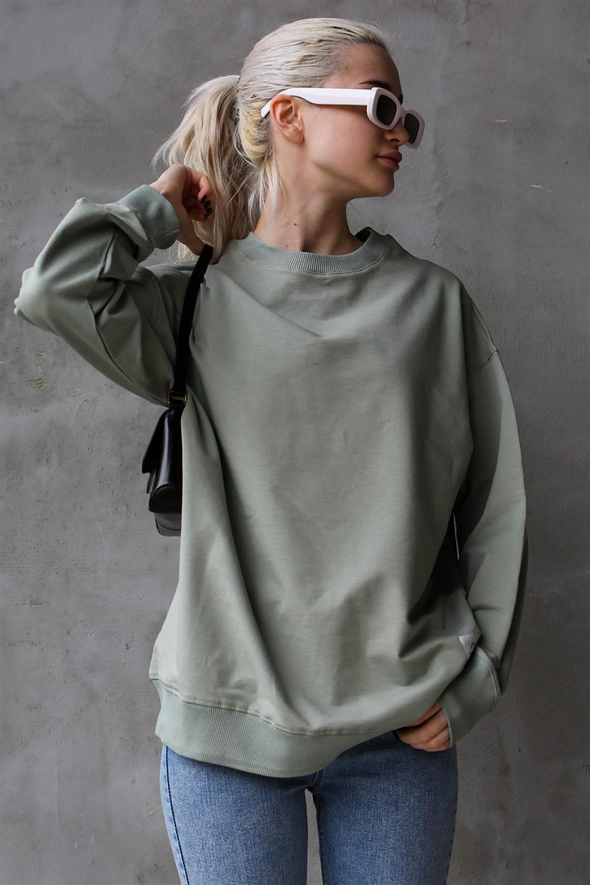 Mint Yeşili Basic Oversize Kadın Sweatshirt MG1686