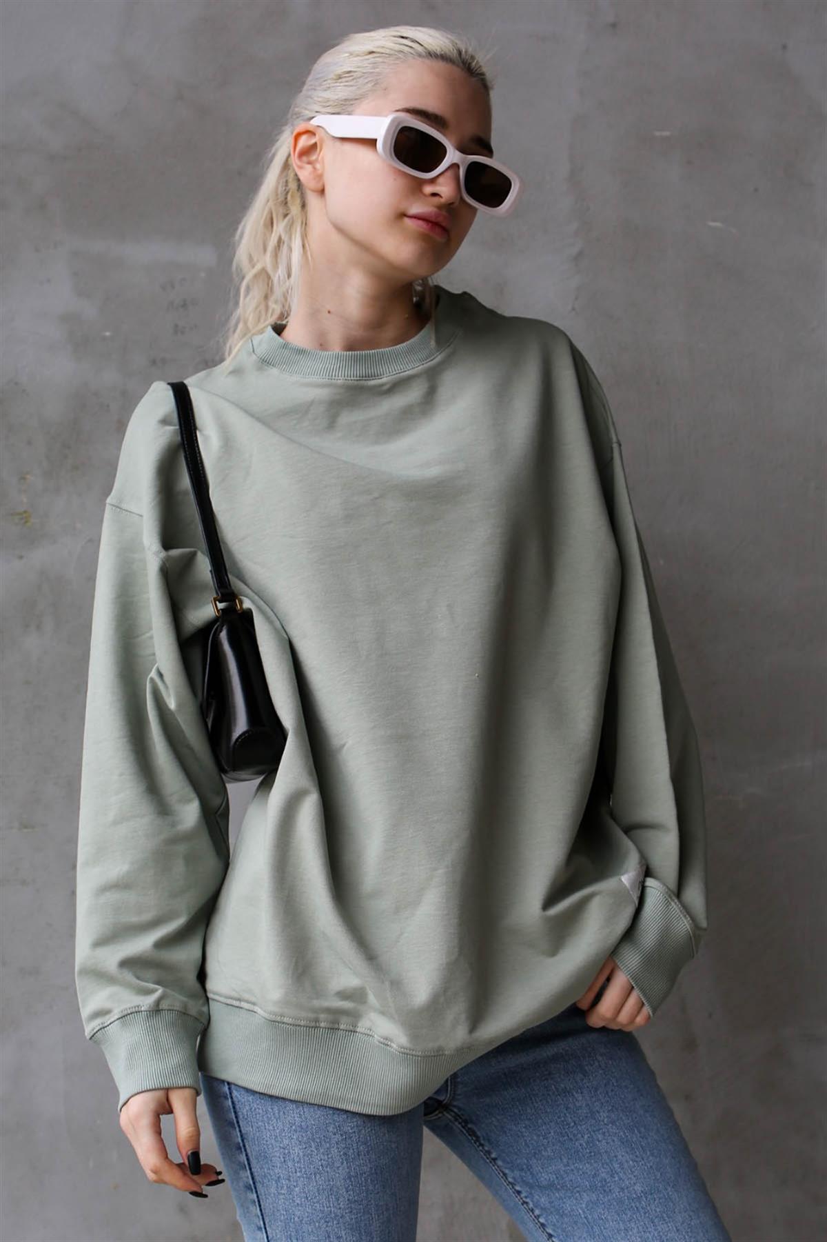 Mint Yeşili Basic Oversize Kadın Sweatshirt MG1686